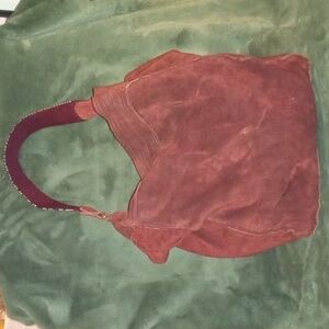Large Suede "Cranberry Colored" Hobo bag. In good condition